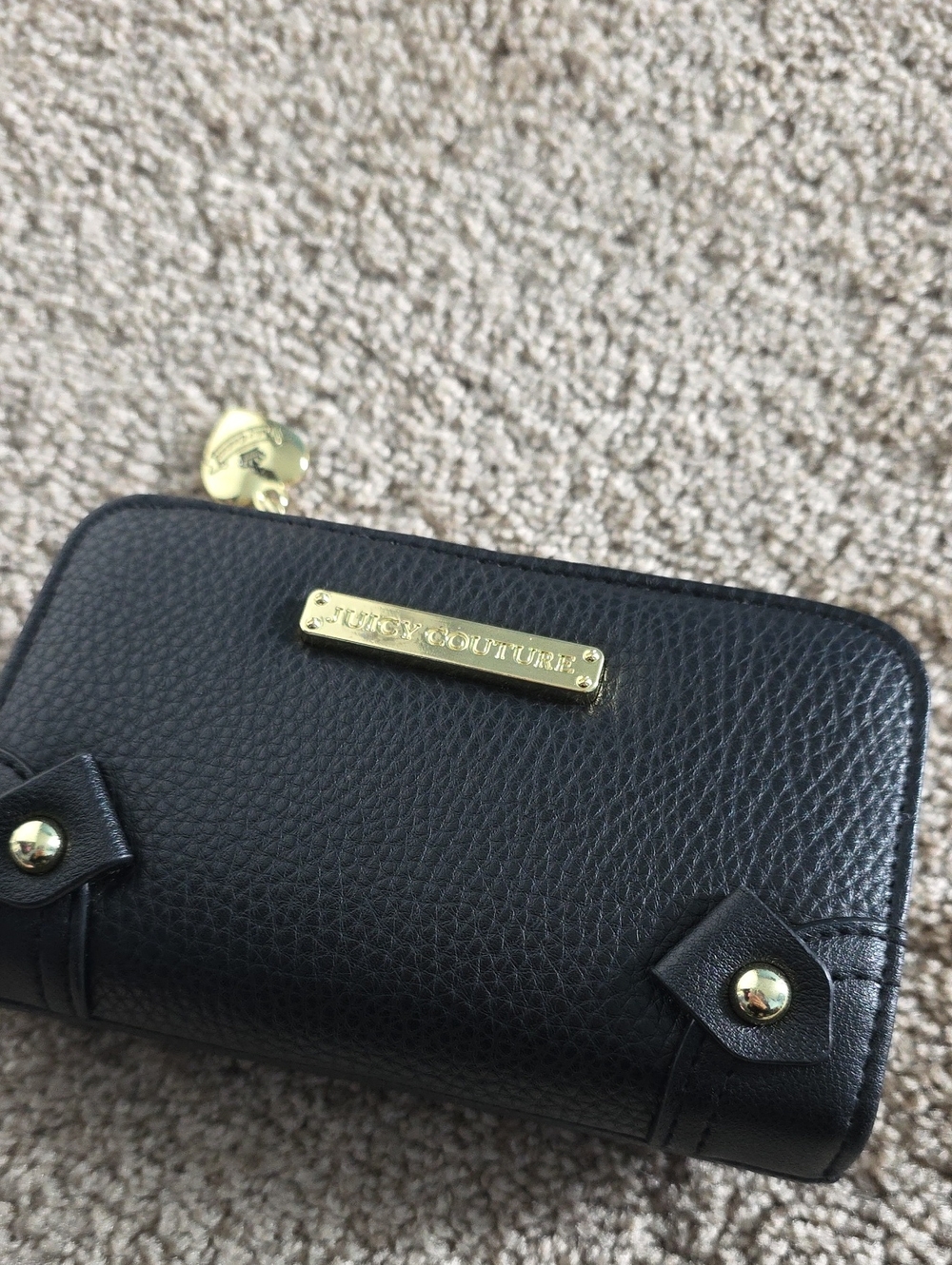 Juicy Couture Black Pebbled Leather Wallet with Gold Plaque
